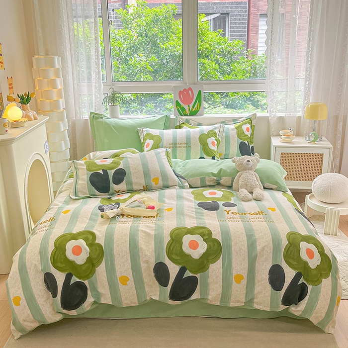 91家纺网 家纺一手货源 找家纺 宜家坊 2024新款ins小清新磨毛印花四件套 无忧