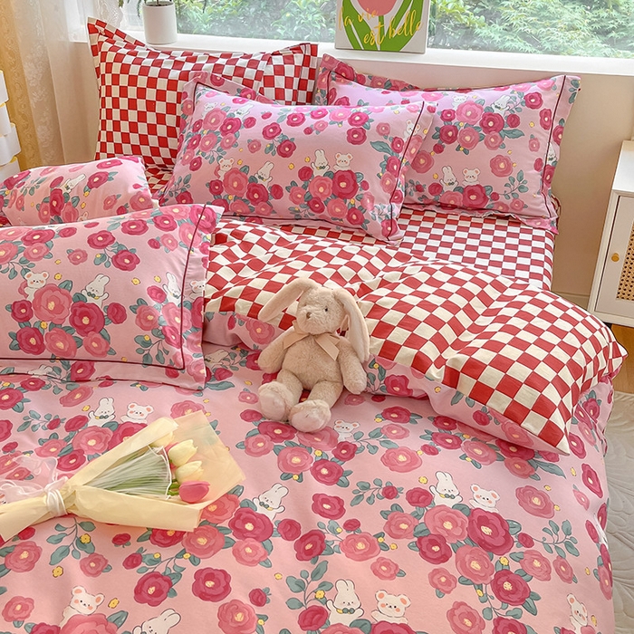 91家纺网 家纺一手货源 找家纺 宜家坊 2024新款ins小清新磨毛印花四件套 花期