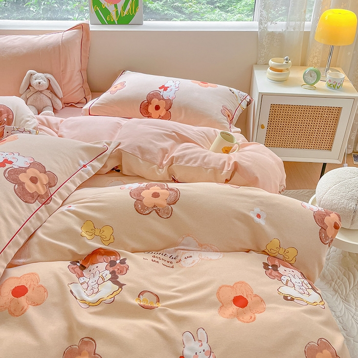 91家纺网 家纺一手货源 找家纺 宜家坊 2024新款ins小清新磨毛印花四件套 花童