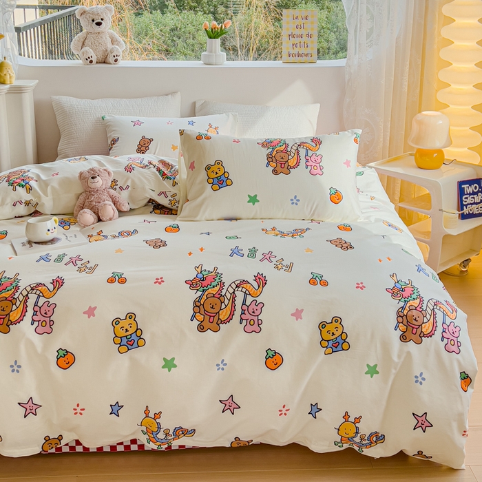 91家纺网 家纺一手货源 找家纺 感遇家纺 2024春夏新品全棉卡通印花四件套-第一批 大吉大利