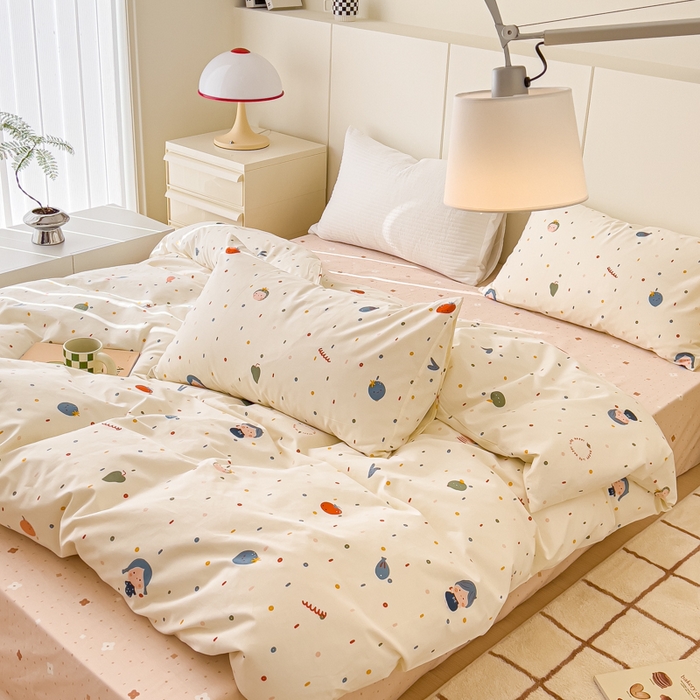 91家纺网 家纺一手货源 找家纺 感遇家纺 2024春夏新品全棉卡通印花四件套-第二批 小鱼女孩