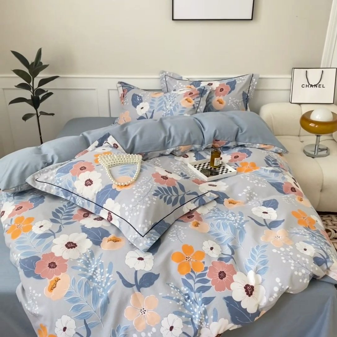 91家纺网 家纺一手货源 找家纺 宜家坊 2024新款ins小清新磨毛印花四件套 花曼