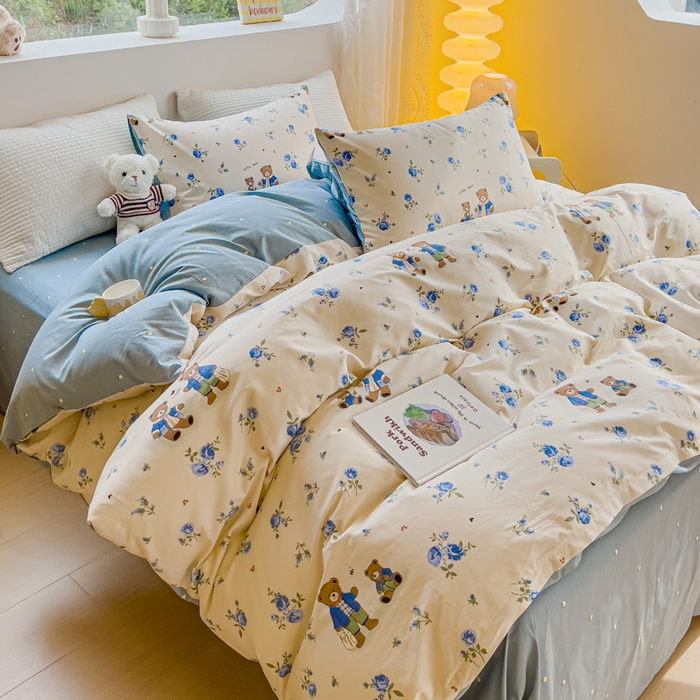 91家纺网 家纺一手货源 找家纺 感遇家纺 2024春夏新品全棉卡通印花四件套-第一批 伙伴熊