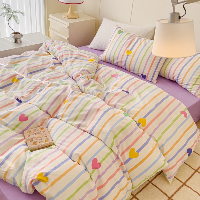 91家纺网 家纺一手货源 找家纺 感遇家纺 2024春夏新品全棉卡通印花四件套-第二批 彩色爱心