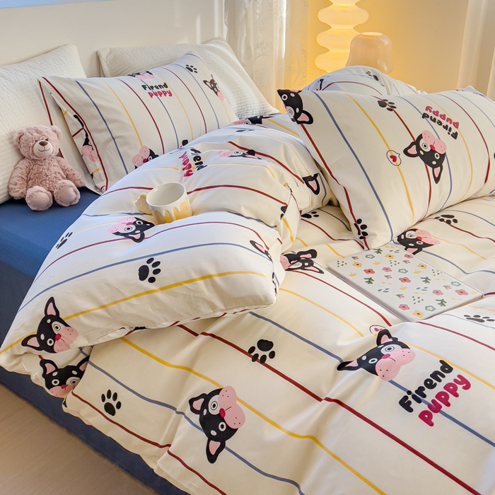 91家纺网 家纺一手货源 找家纺 感遇家纺 2024春夏新品全棉卡通印花四件套-第一批 彩虹小狗