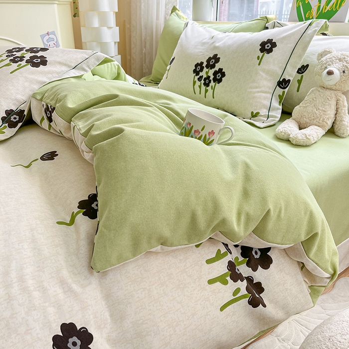 91家纺网 家纺一手货源 找家纺 宜家坊 2024新款ins小清新磨毛印花四件套 墨玉