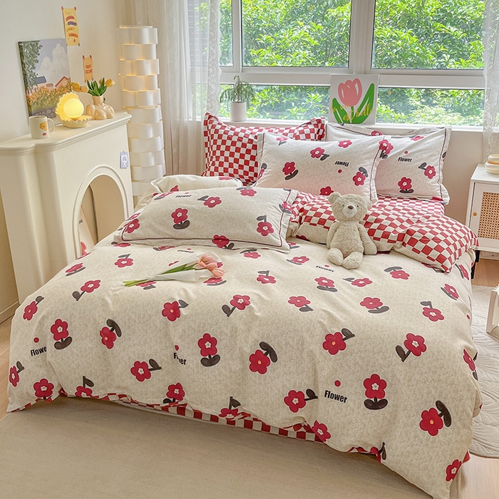 91家纺网 家纺一手货源 找家纺 宜家坊 2024新款ins小清新磨毛印花四件套 梦里花