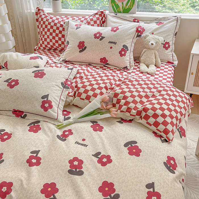 91家纺网 家纺一手货源 找家纺 宜家坊 2024新款ins小清新磨毛印花四件套 梦里花