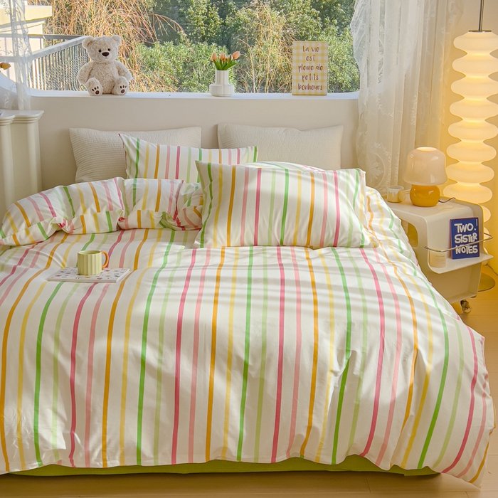 91家纺网 家纺一手货源 找家纺 感遇家纺 2024春夏新品全棉卡通印花四件套-第一批 彩虹条纹