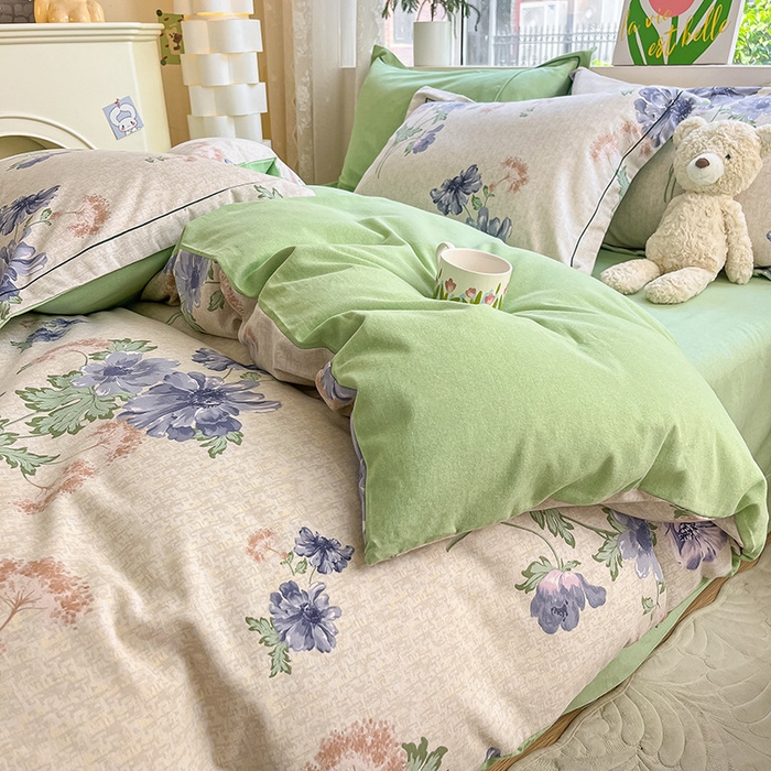 91家纺网 家纺一手货源 找家纺 宜家坊 2024新款ins小清新磨毛印花四件套 昼梦长