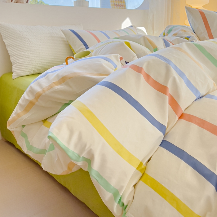 91家纺网 家纺一手货源 找家纺 感遇家纺 2024春夏新品全棉卡通印花四件套-第一批 快乐条纹