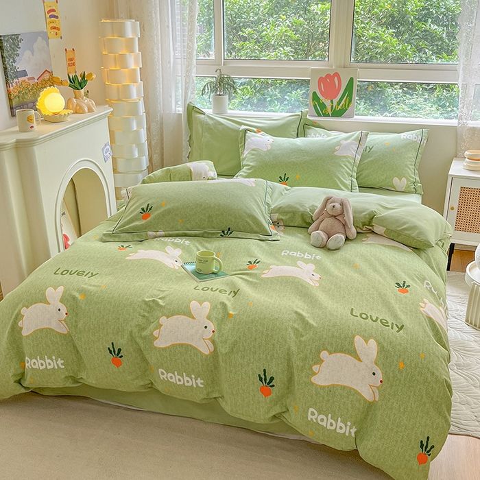 91家纺网 家纺一手货源 找家纺 宜家坊 2024新款ins小清新磨毛印花四件套 偶遇