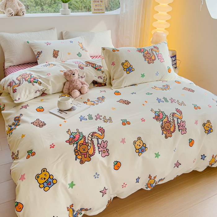 91家纺网 家纺一手货源 找家纺 感遇家纺 2024春夏新品全棉卡通印花四件套-第一批 大吉大利