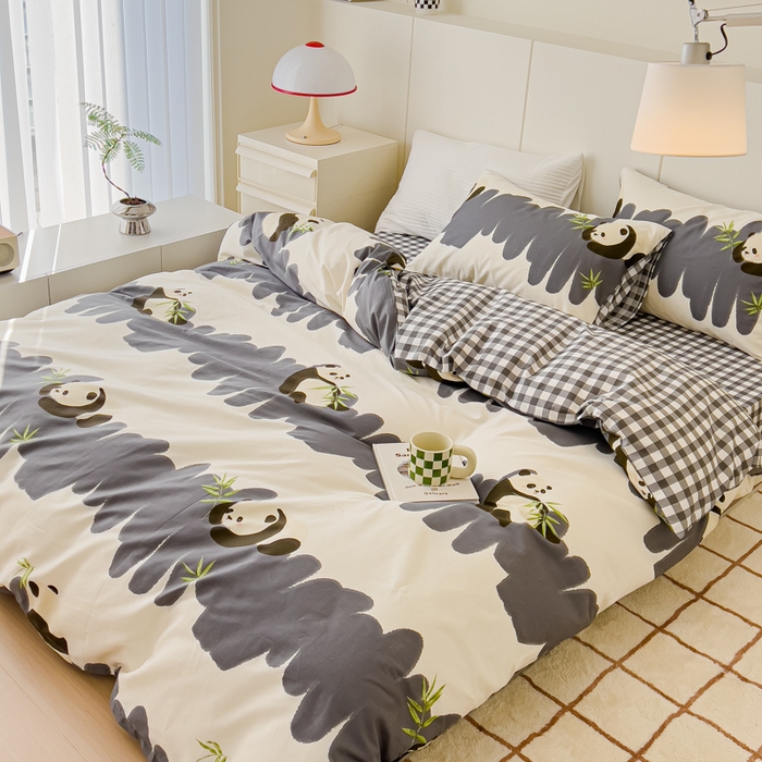 91家纺网 家纺一手货源 找家纺 感遇家纺 2024春夏新品全棉卡通印花四件套-第二批 大熊猫