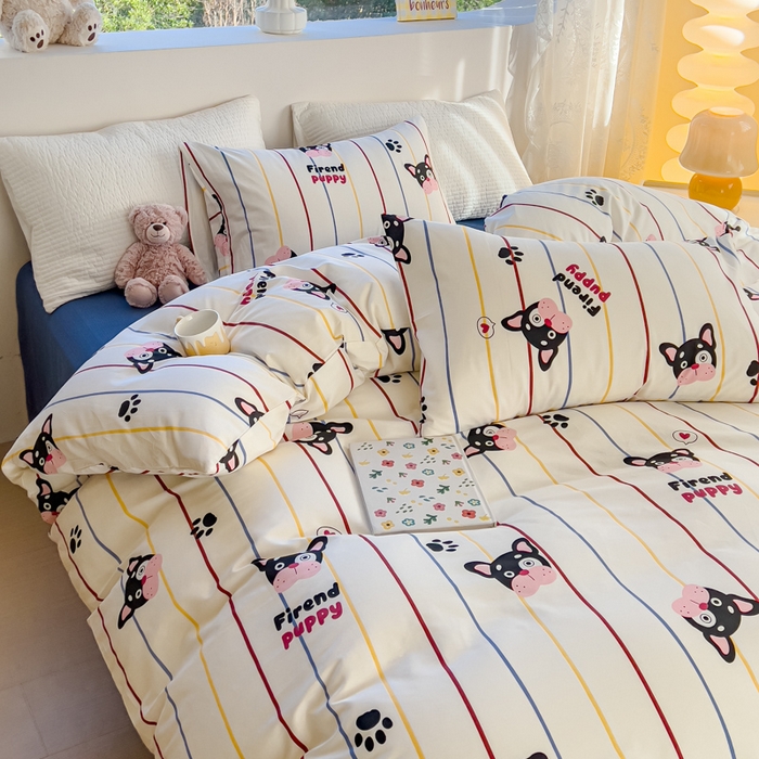 91家纺网 家纺一手货源 找家纺 感遇家纺 2024春夏新品全棉卡通印花四件套-第一批 彩虹小狗