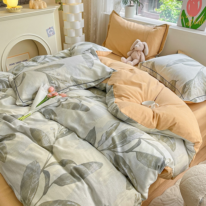 91家纺网 家纺一手货源 找家纺 宜家坊 2024新款ins小清新磨毛印花四件套 暖枫