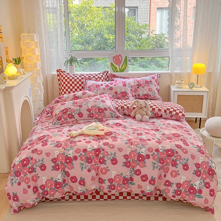 91家纺网 家纺一手货源 找家纺 宜家坊 2024新款ins小清新磨毛印花四件套 花期