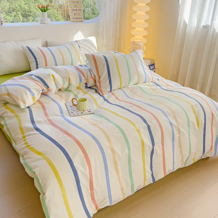 91家纺网 家纺一手货源 找家纺 感遇家纺 2024春夏新品全棉卡通印花四件套-第一批 快乐条纹