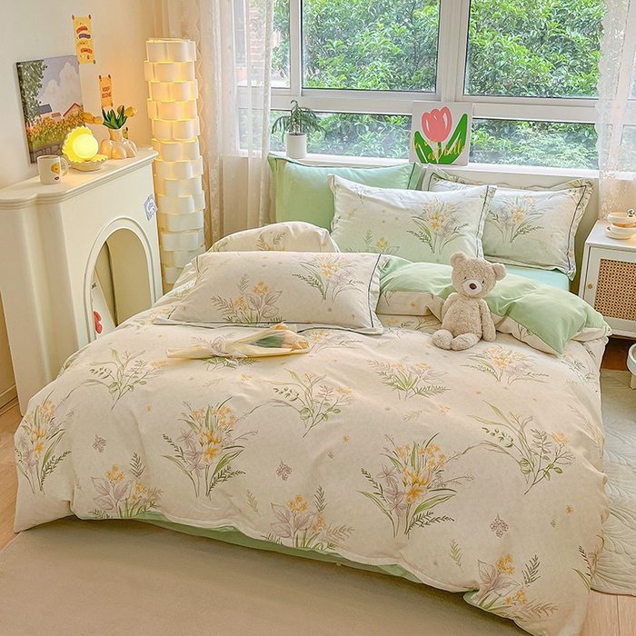 91家纺网 家纺一手货源 找家纺 宜家坊 2024新款ins小清新磨毛印花四件套 萤草( 有小三件套 )