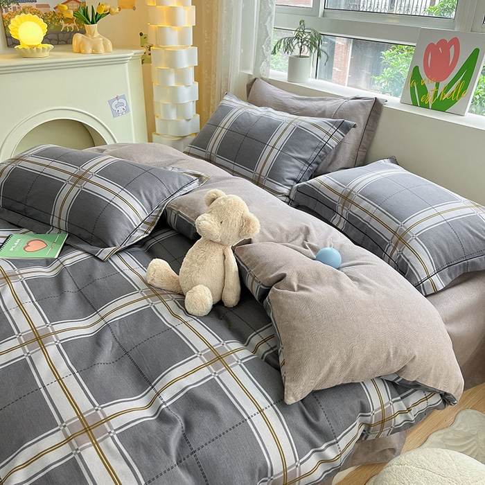 91家纺网 家纺一手货源 找家纺 宜家坊 2024新款ins小清新磨毛印花四件套 知间-灰( 有小三件套 ) 