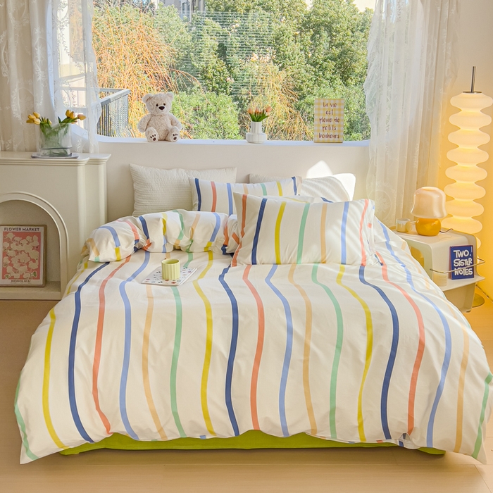 91家纺网 家纺一手货源 找家纺 感遇家纺 2024春夏新品全棉卡通印花四件套-第一批 快乐条纹