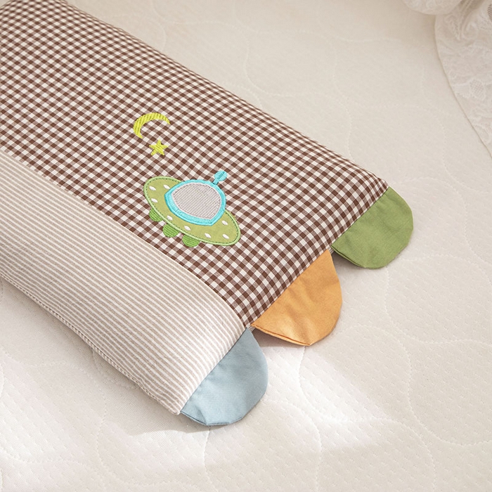 91家纺网 家纺一手货源 找家纺 织布人 2024新款荞麦枕全棉水洗棉彩虹边贴布绣儿童学生枕头枕套+枕芯 彩虹边荞麦枕-飞碟30*50cm