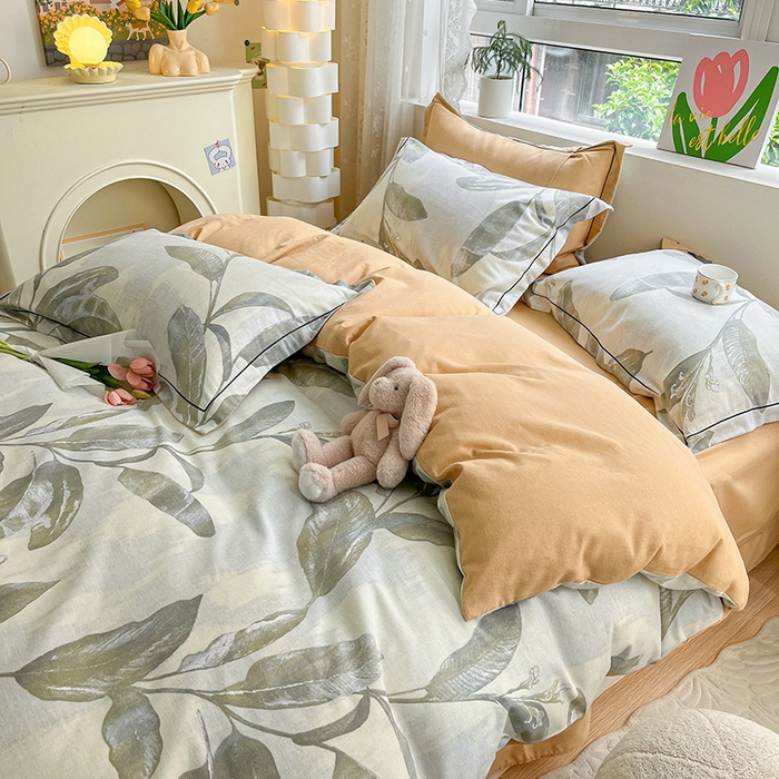 91家纺网 家纺一手货源 找家纺 宜家坊 2024新款ins小清新磨毛印花四件套 暖枫