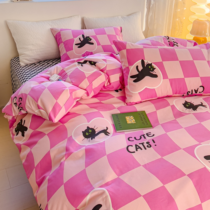 91家纺网 家纺一手货源 找家纺 感遇家纺 2024春夏新品全棉卡通印花四件套-第一批 喵星人