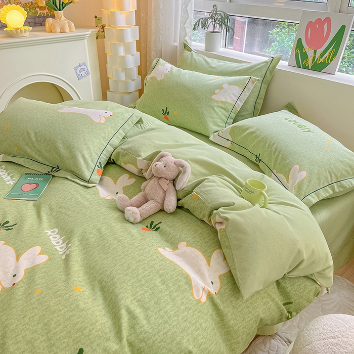 91家纺网 家纺一手货源 找家纺 宜家坊 2024新款ins小清新磨毛印花四件套 偶遇