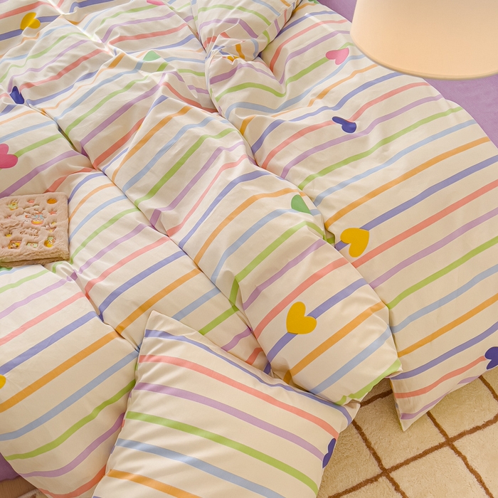 91家纺网 家纺一手货源 找家纺 感遇家纺 2024春夏新品全棉卡通印花四件套-第二批 彩色爱心