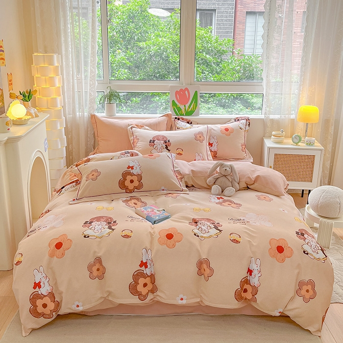 91家纺网 家纺一手货源 找家纺 宜家坊 2024新款ins小清新磨毛印花四件套 花童