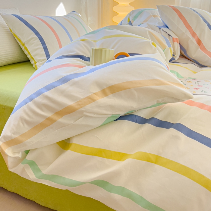 91家纺网 家纺一手货源 找家纺 感遇家纺 2024春夏新品全棉卡通印花四件套-第一批 快乐条纹