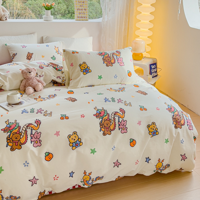 91家纺网 家纺一手货源 找家纺 感遇家纺 2024春夏新品全棉卡通印花四件套-第一批 大吉大利