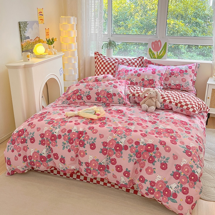 91家纺网 家纺一手货源 找家纺 宜家坊 2024新款ins小清新磨毛印花四件套 花期