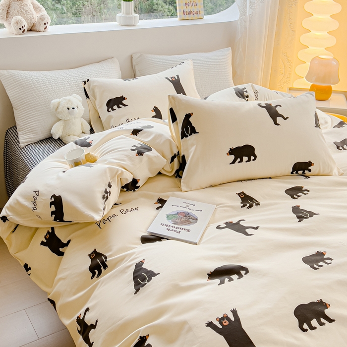 91家纺网 家纺一手货源 找家纺 感遇家纺 2024春夏新品全棉卡通印花四件套-第一批 跳舞小熊