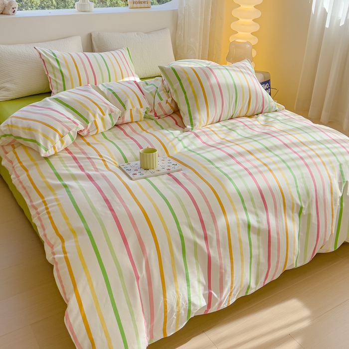 91家纺网 家纺一手货源 找家纺 感遇家纺 2024春夏新品全棉卡通印花四件套-第一批 彩虹条纹