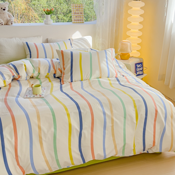 91家纺网 家纺一手货源 找家纺 感遇家纺 2024春夏新品全棉卡通印花四件套-第一批 快乐条纹