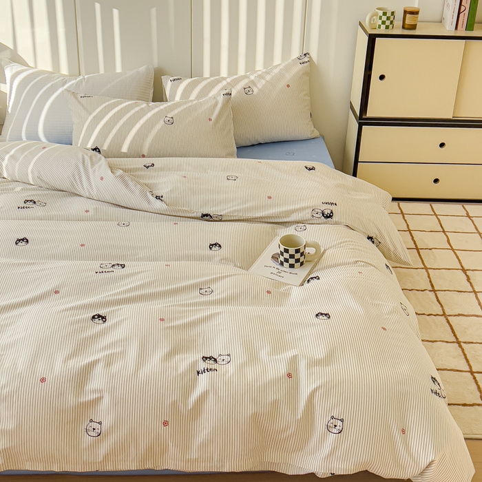 91家纺网 家纺一手货源 找家纺 感遇家纺 2024春夏新品全棉卡通印花四件套-第二批 黑白猫咪