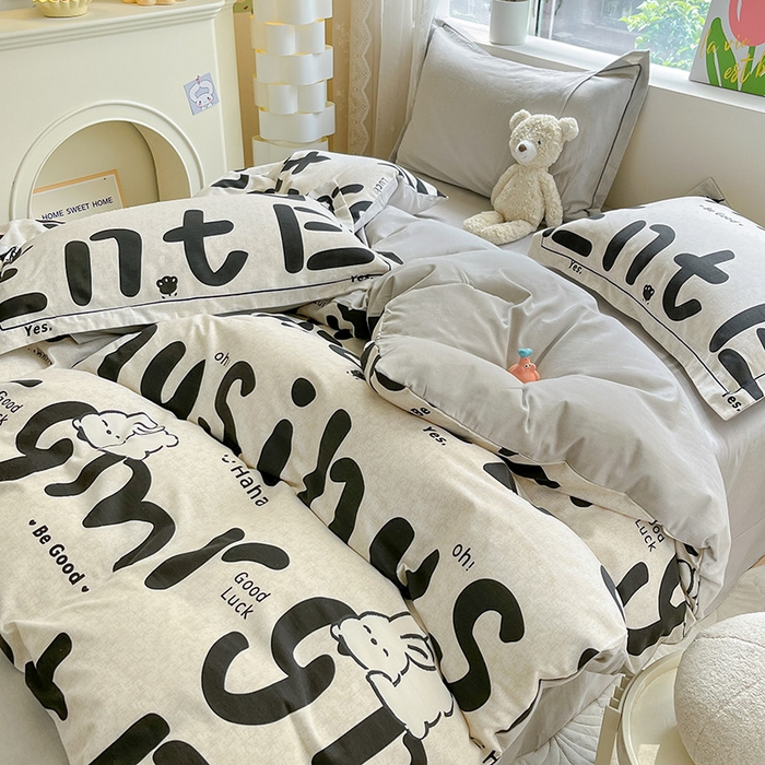 91家纺网 家纺一手货源 找家纺 宜家坊 2024新款ins小清新磨毛印花四件套 趣味字母