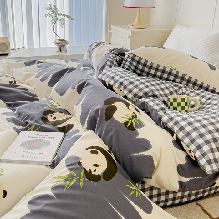 91家纺网 家纺一手货源 找家纺 感遇家纺 2024春夏新品全棉卡通印花四件套-第二批 大熊猫