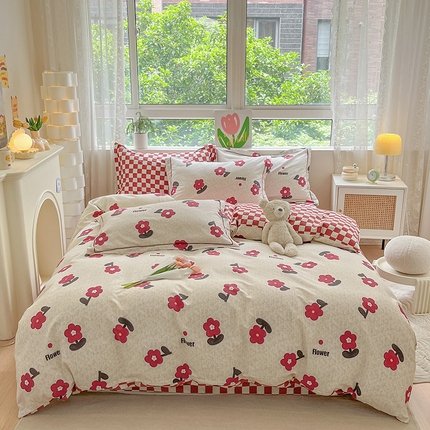 91家纺网 家纺一手货源 找家纺 宜家坊 2024新款ins小清新磨毛印花四件套 梦里花