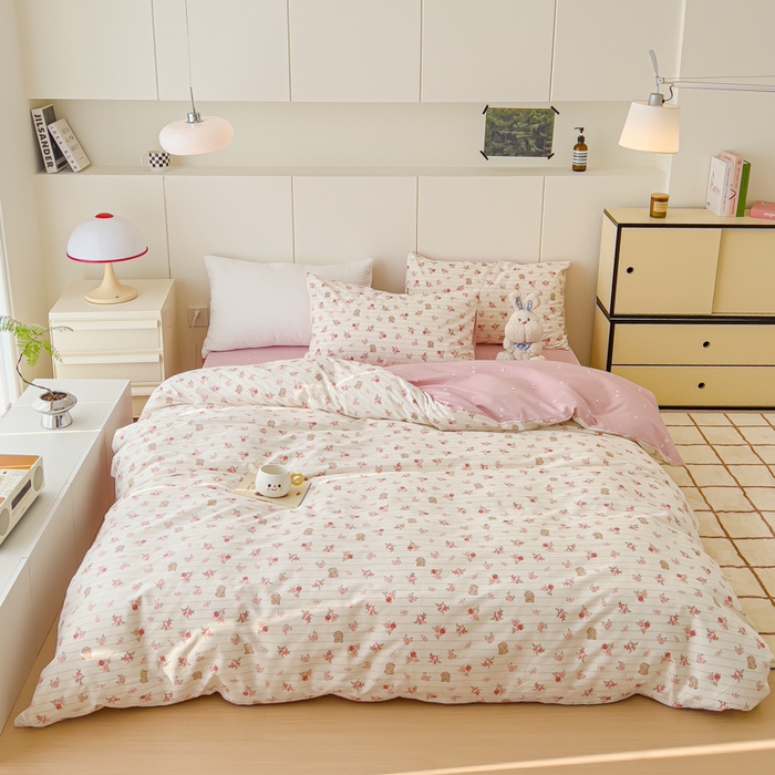 91家纺网 家纺一手货源 找家纺 感遇家纺 2024春夏新品全棉卡通印花四件套-第二批 花花兔