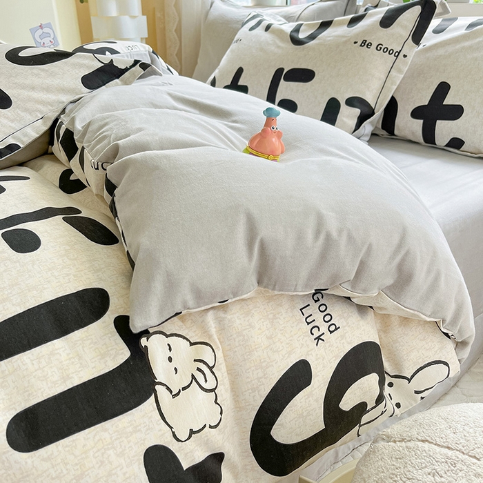 91家纺网 家纺一手货源 找家纺 宜家坊 2024新款ins小清新磨毛印花四件套 趣味字母