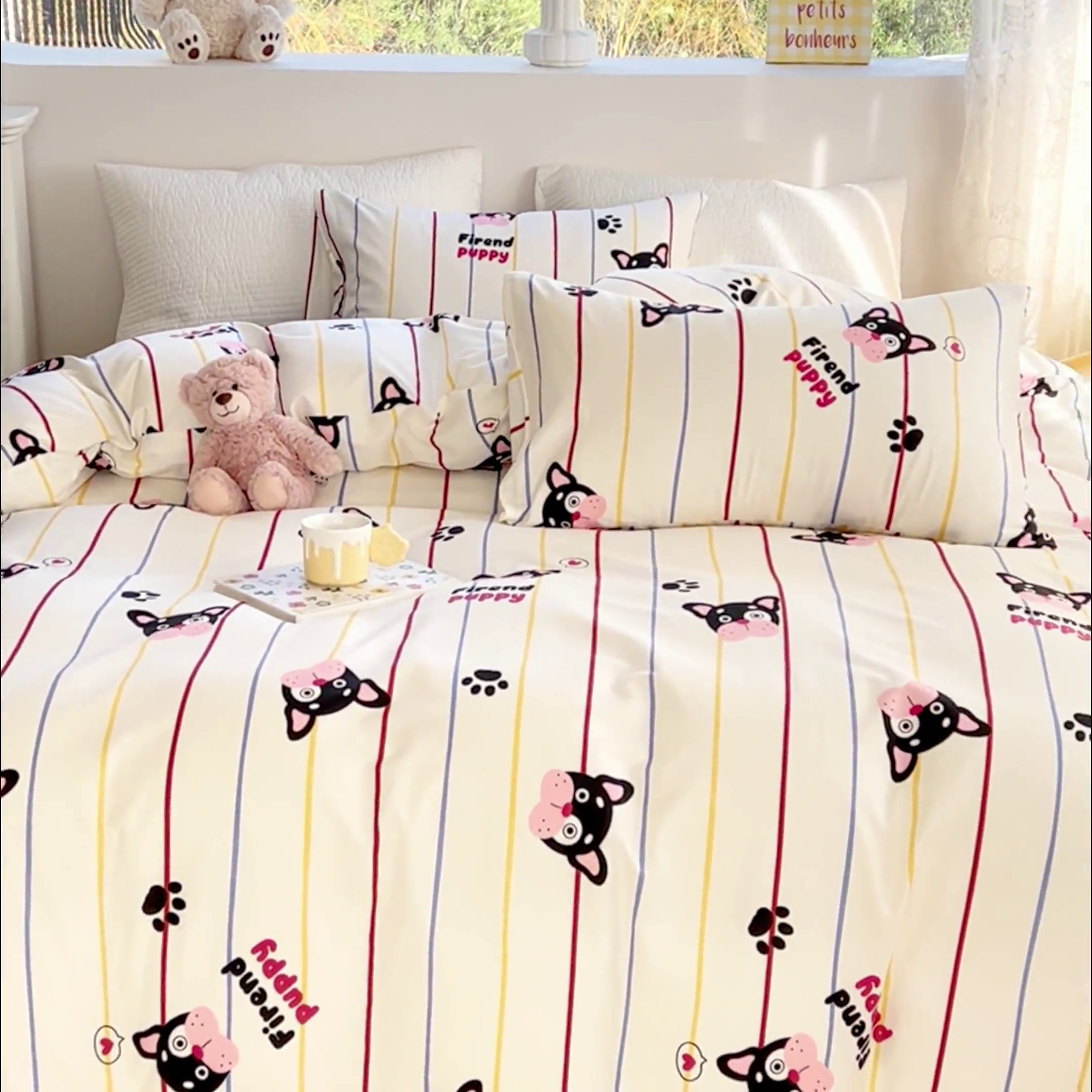 91家纺网 家纺一手货源 找家纺 感遇家纺 2024春夏新品全棉卡通印花四件套-第一批 彩虹小狗