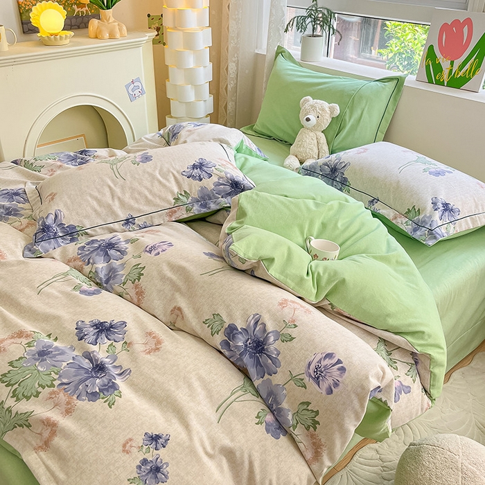 91家纺网 家纺一手货源 找家纺 宜家坊 2024新款ins小清新磨毛印花四件套 昼梦长