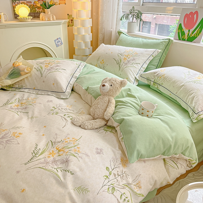 91家纺网 家纺一手货源 找家纺 宜家坊 2024新款ins小清新磨毛印花四件套 萤草( 有小三件套 )