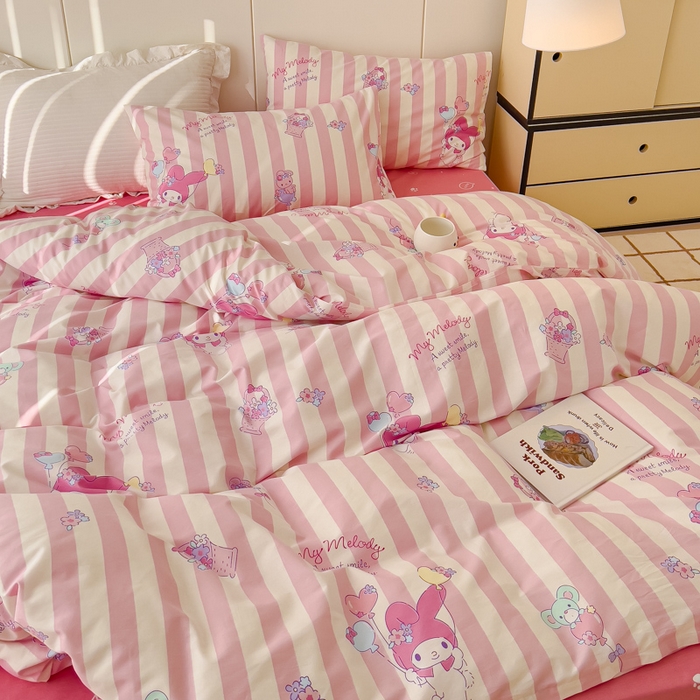 91家纺网 家纺一手货源 找家纺 感遇家纺 2024春夏新品全棉卡通印花四件套-第二批 条纹美乐蒂