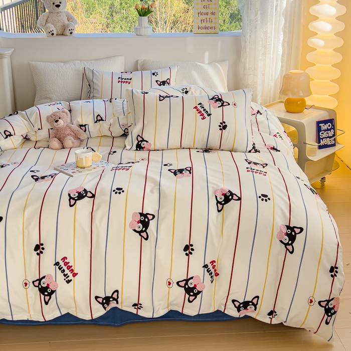 91家纺网 家纺一手货源 找家纺 感遇家纺 2024春夏新品全棉卡通印花四件套-第一批 彩虹小狗