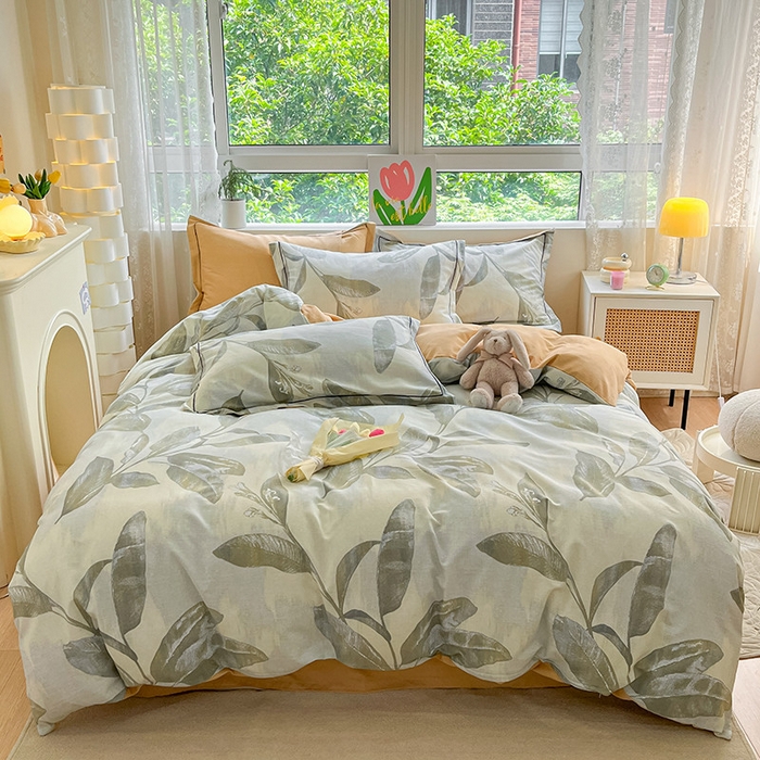 91家纺网 家纺一手货源 找家纺 宜家坊 2024新款ins小清新磨毛印花四件套 暖枫