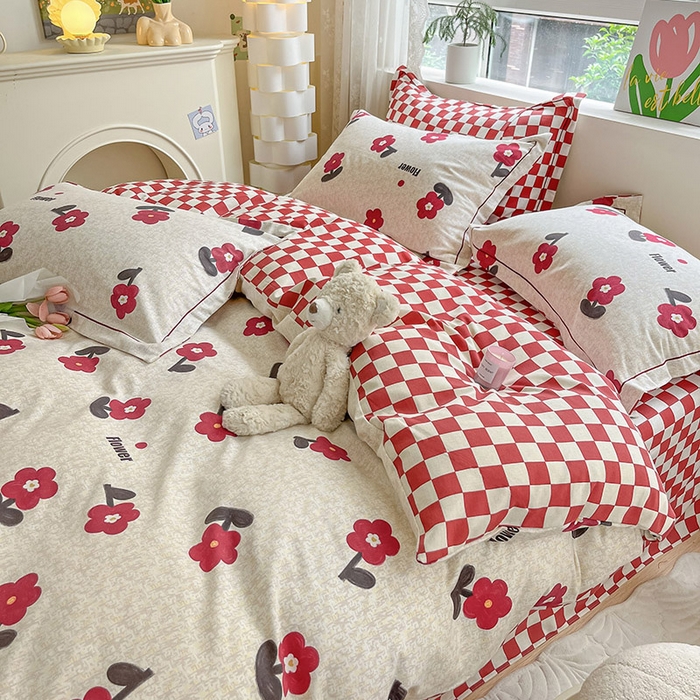 91家纺网 家纺一手货源 找家纺 宜家坊 2024新款ins小清新磨毛印花四件套 梦里花